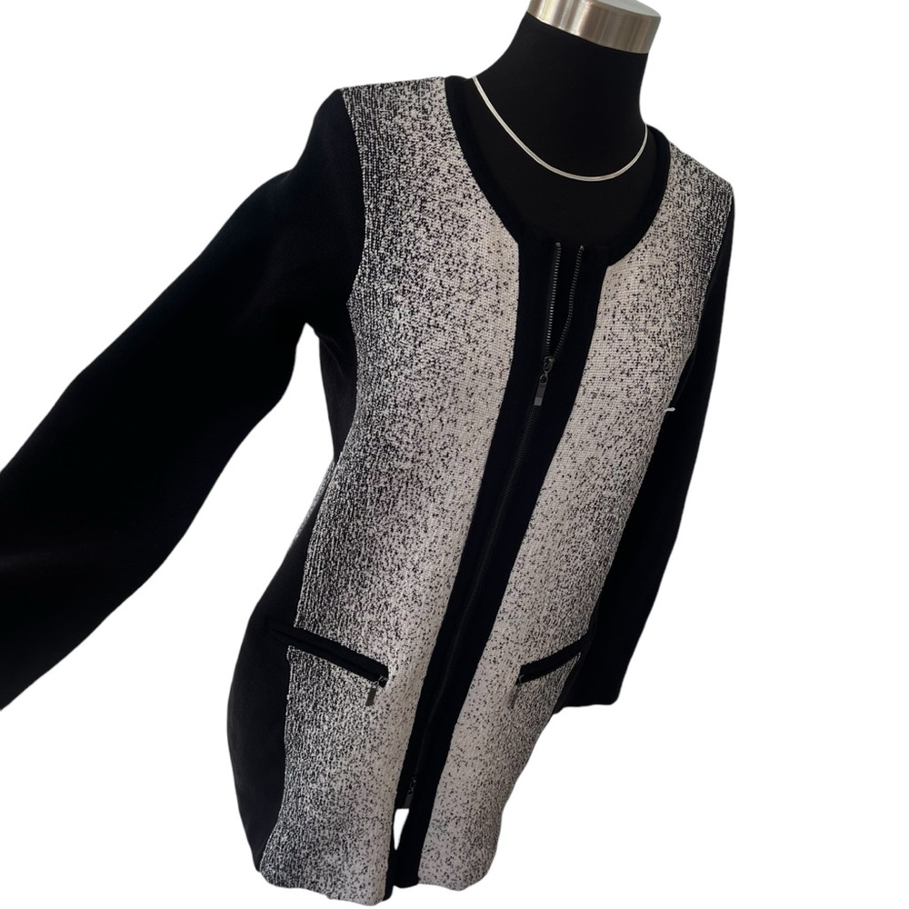 Chico’s black and white zip front mini sweater dress long sleeve size 0 - Picture 2 of 16